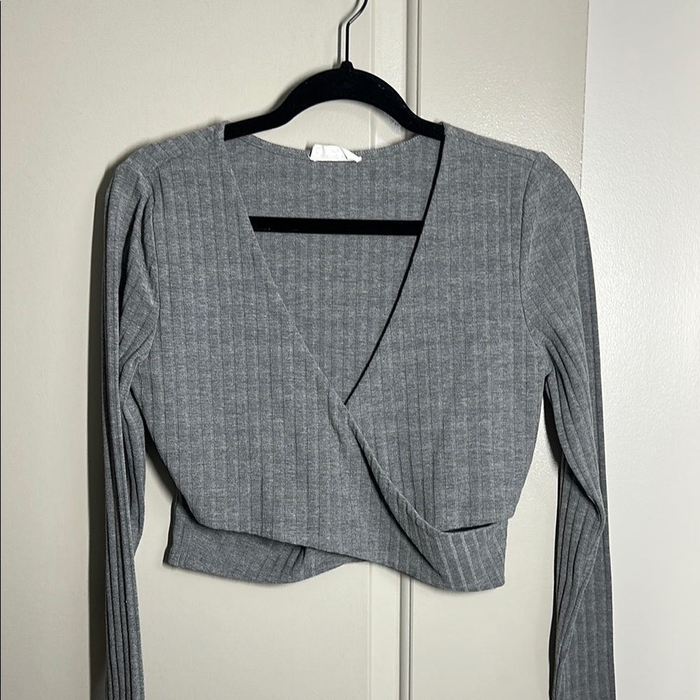 Sophie Rue Gray Ribbed Wrap Top